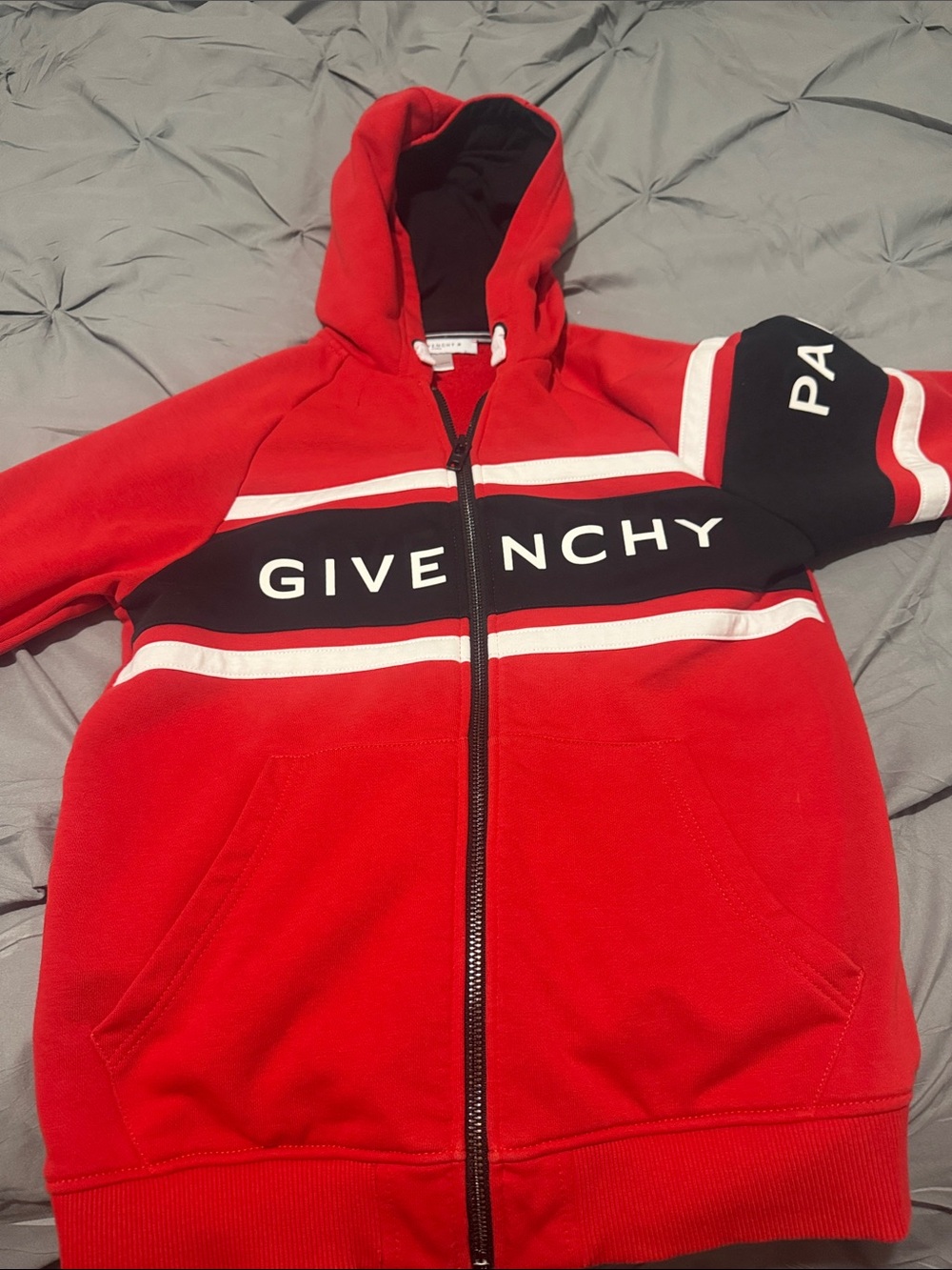 Givenchy Red and Black Logo Zip Hoodie